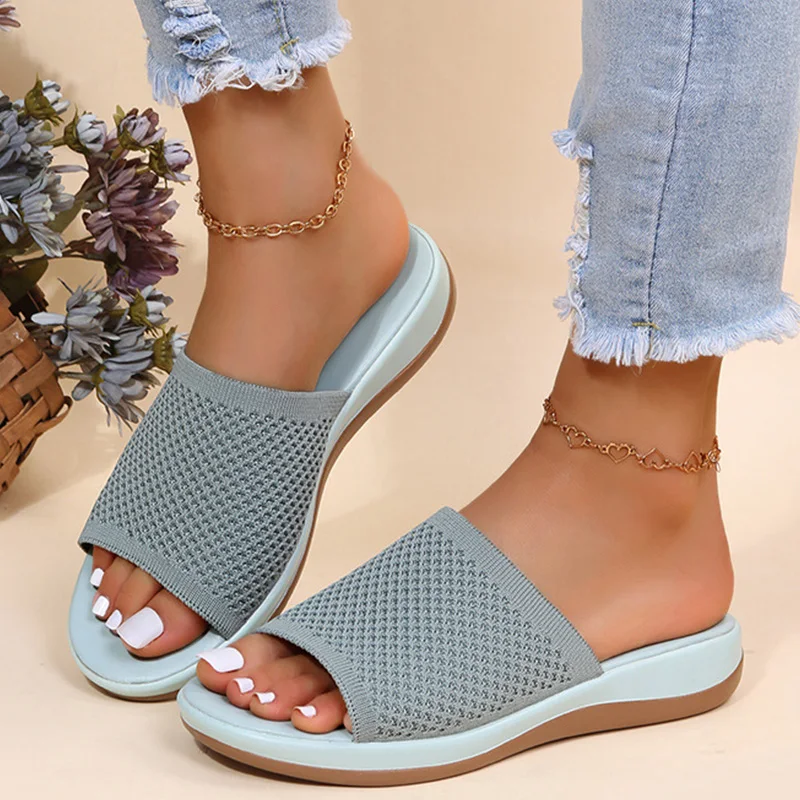 

Fashion mesh Fabric Shoes Women Solid Color Sandals Shoes For Women Sexy Sandals For Women Slip On Ladies Shoes Retro Slipper