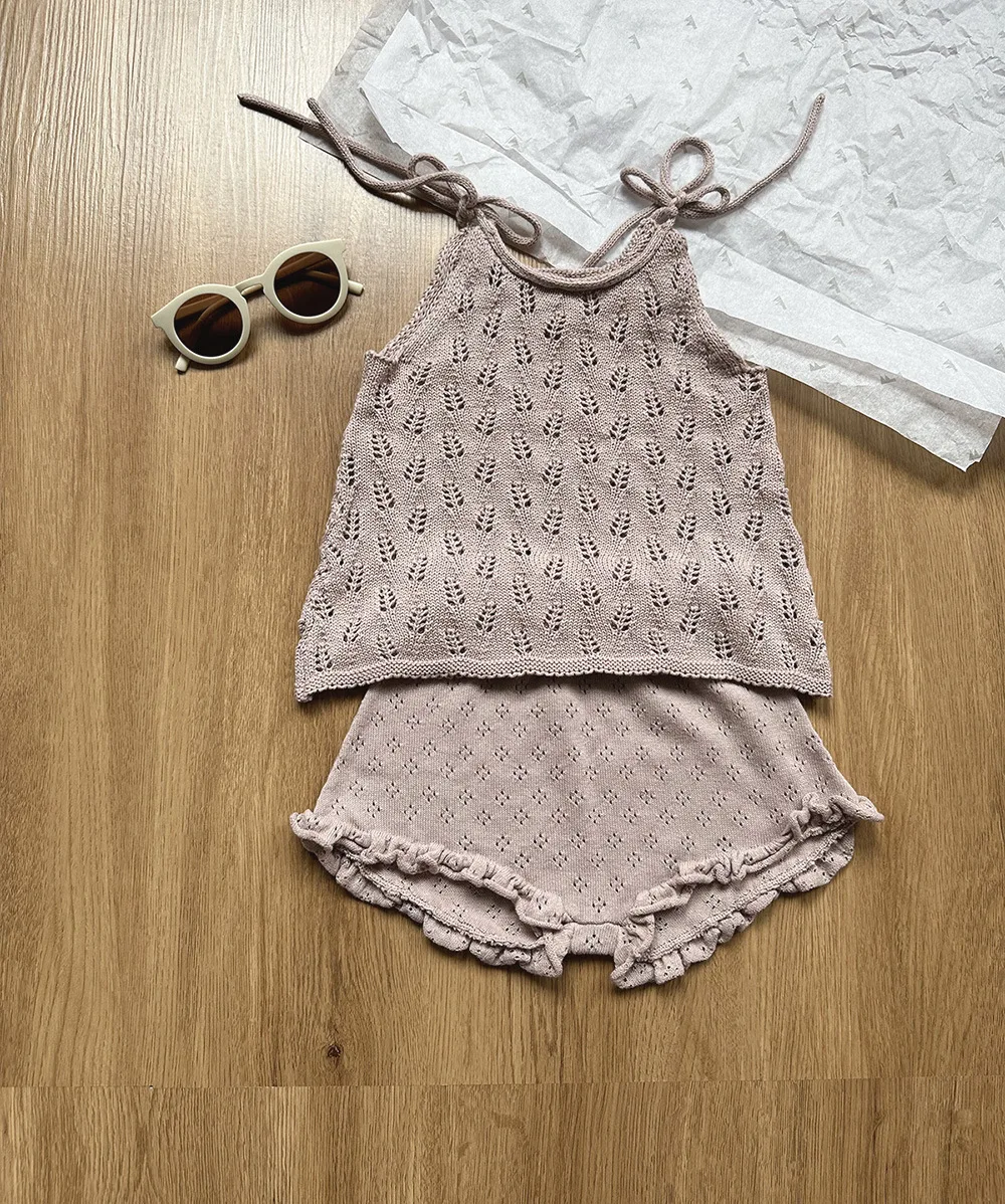 

Summer Newborn Baby Girl Clothes Set Solid Sleeveless Knit Shirt Shorts Infant 2Pcs Outfits 2023 New Children Clothing