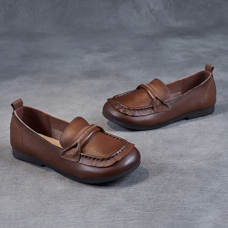 2022 New Large Size Fashion Grandma Shoes Bow Shallow Mouth Casual Soft Leather Solid Color Square Toe Beanie Flat Shoes Women