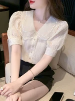 2022 summer new doll collar temperament chiffon women shirts short sleeved top foreign style shirt fairy ladies tops
