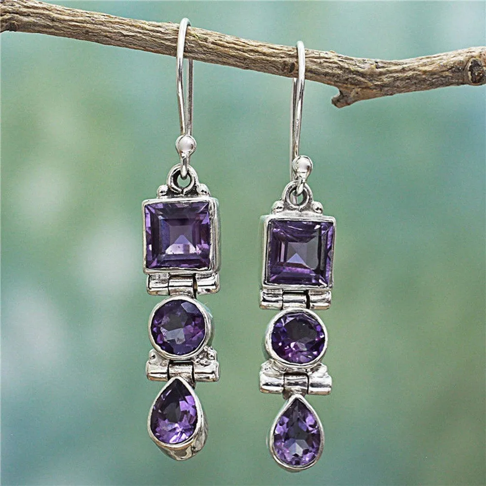 

2023 New Style Lavender Color Amethyst Long Earrings Jewelry Fashion Temperament Earrings For Women
