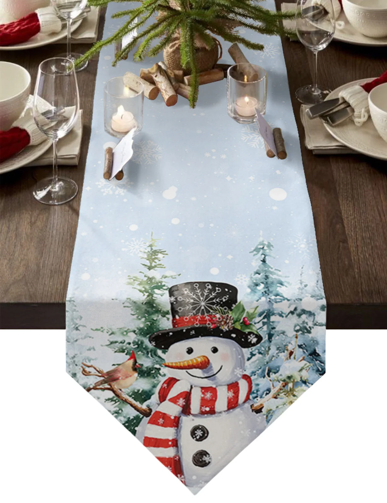 

Christmas Snow Scene Snowman Table Runner Christmas Dining Decor Table Runner Placemat Wedding Table Decor Tablecloth
