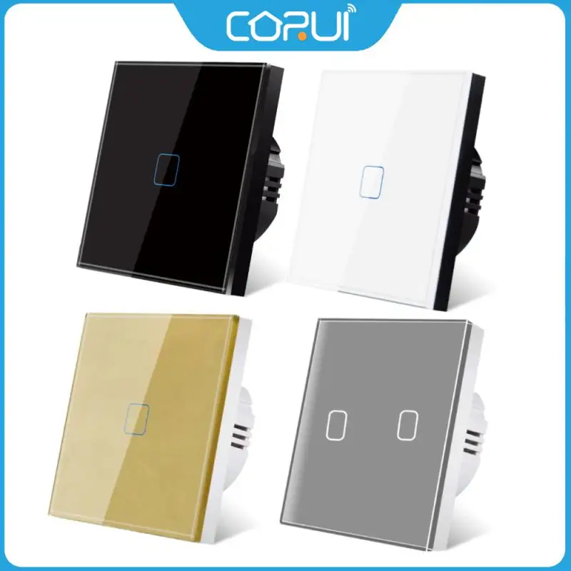 

CORUI Touch Light Switch 1/2/3Gang LED Crystal Glass Panel Wall Light Switch EU/UK Standard Waterproof Touch Control Switches