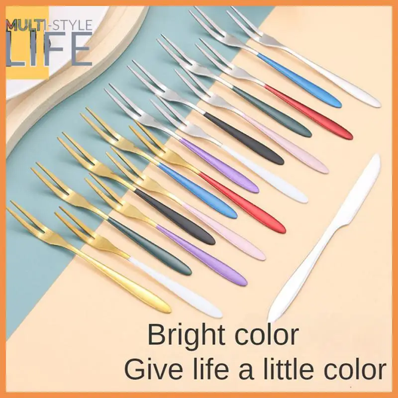 

Two Toothed Fork Childrens Small Fork Gold Ins Wind Fruit Sher 304 Stainless Steel Fruit Fork Tableware Fruit Stick Household