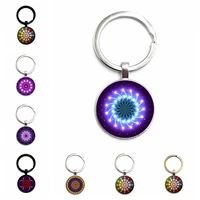 sweet and romantic kaleidoscope fashion 25mm pendant glass cabochon mandala pattern 3 color keychain men and women gift jewelry