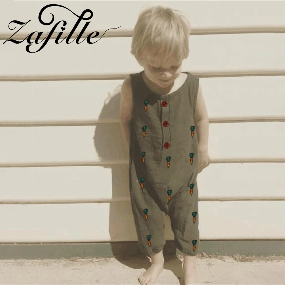 

ZAFILLE Baby Sleevless Rompers Carrot Printed Newborns Jumpsuit For Kids Casual Baby Boys Sleepwear 0-18M Children's Clothing