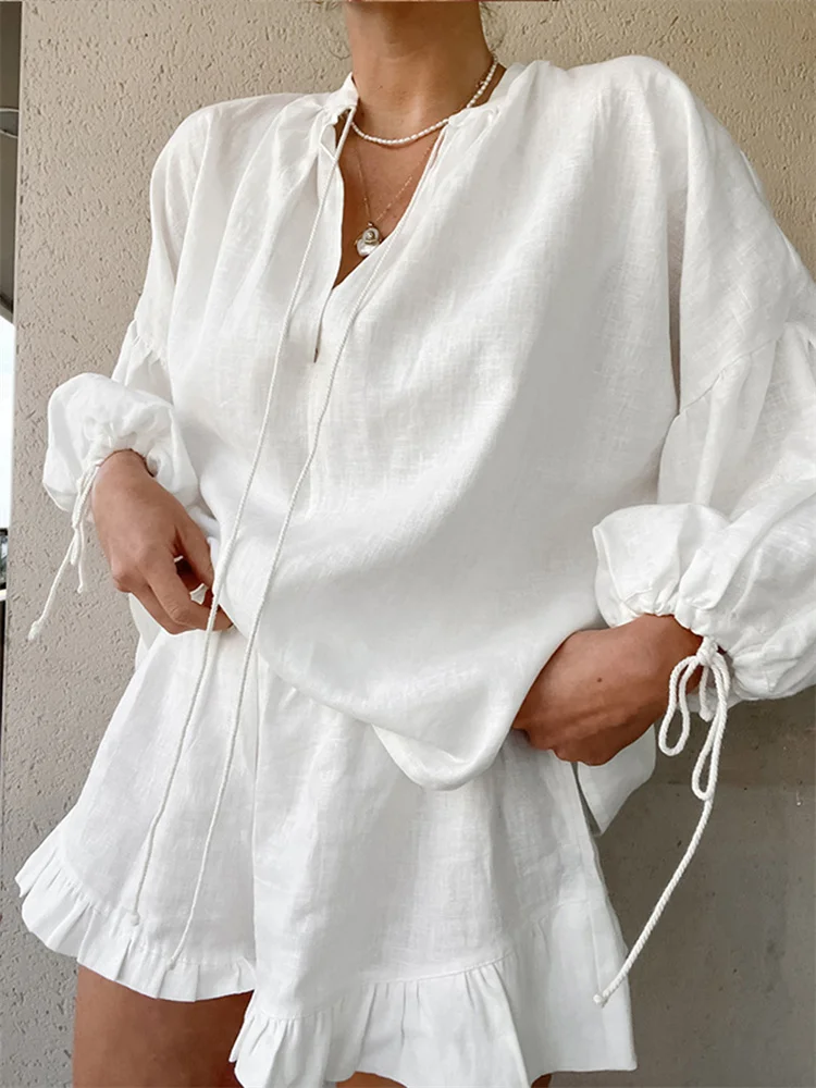 Костюм CHRONSTYLE женский из двух предметов Однотонная рубашка с длинным рукавом и