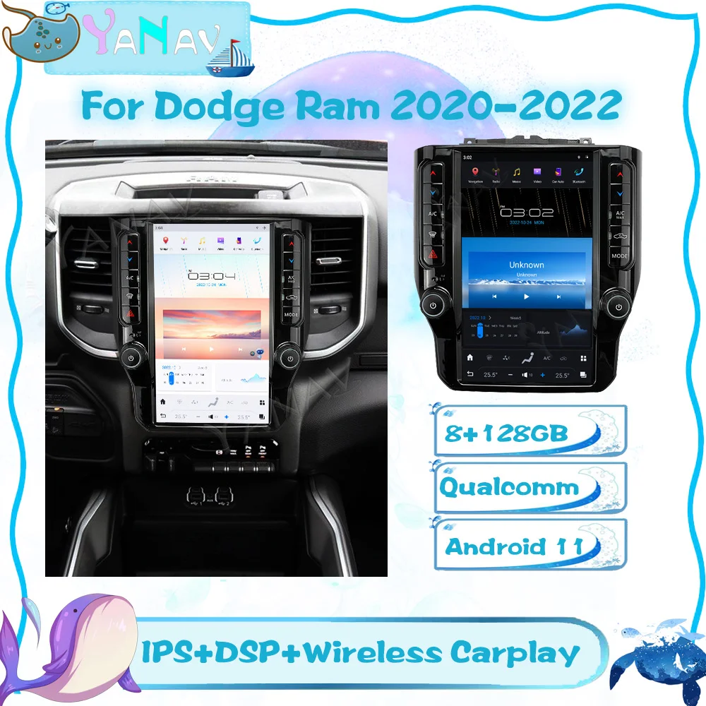 

Автомагнитола для Dodge RAM 2020-2022, 8 ГБ, 128 ГБ, 11,8 дюймов, Android 11, сенсорный экран Tesla, мультимедиа, автомобильная стереосистема с GPS-навигацией, голо...