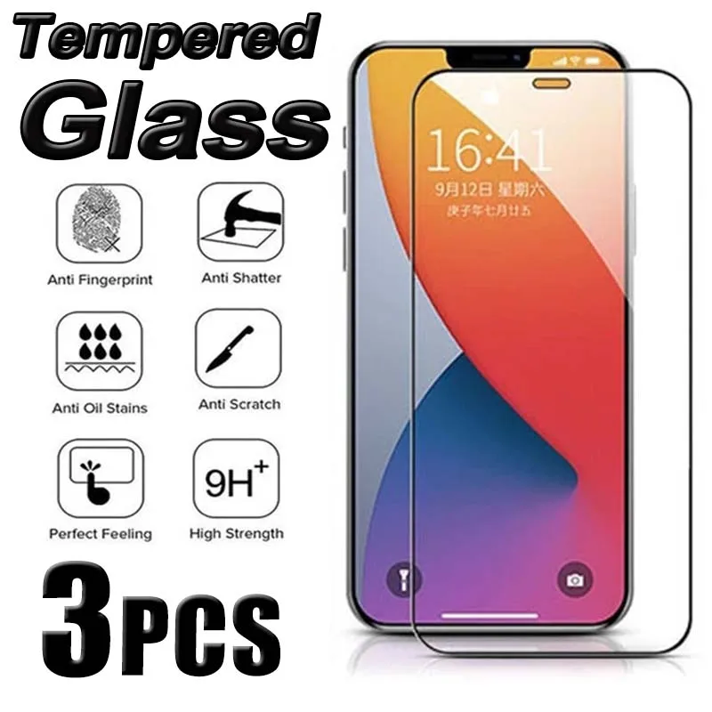 

3PCS 9D Screen Protector Tempered Glass for IPhone 13 12 11 Pro Max Protective Glass for IPhone X XR XS Max 7 8 6S Plus 12Pro
