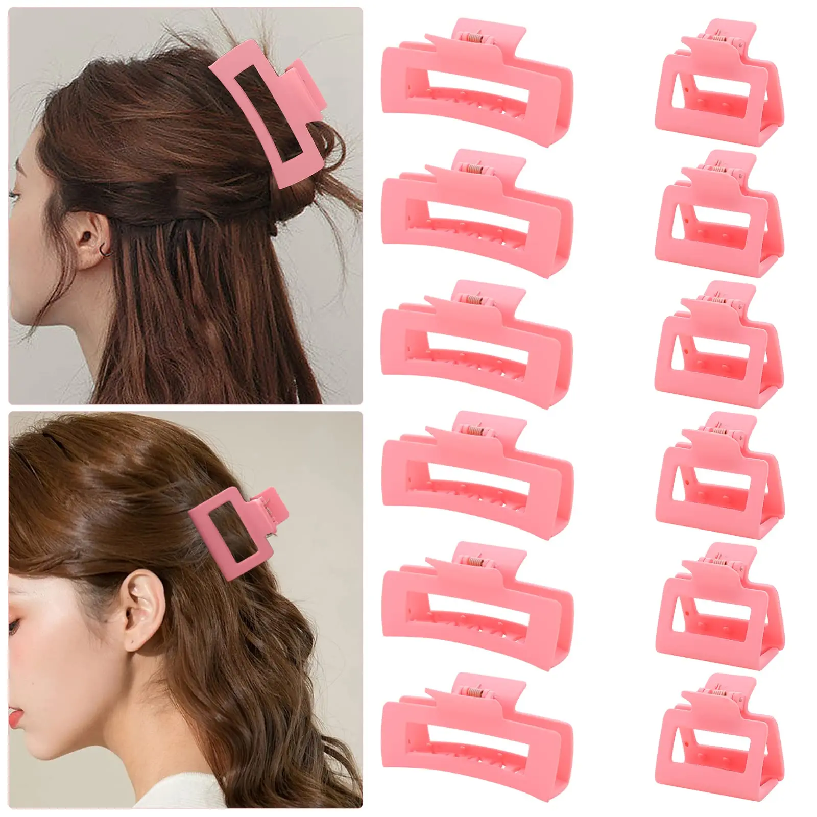 

Pink Square Claw Clips Neutral Rectangle Hair Claw Clip Non-slip Matte Large Hair Clips Strong Hold jaw clip for Thick Thin Hair