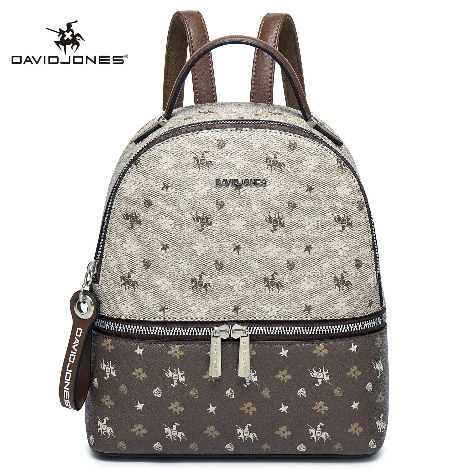 

David Jones Exquisite Vintage Pattern Backpack Large Capacity School Travel Daily Multicolor Artificial Leather Shoulder Bag