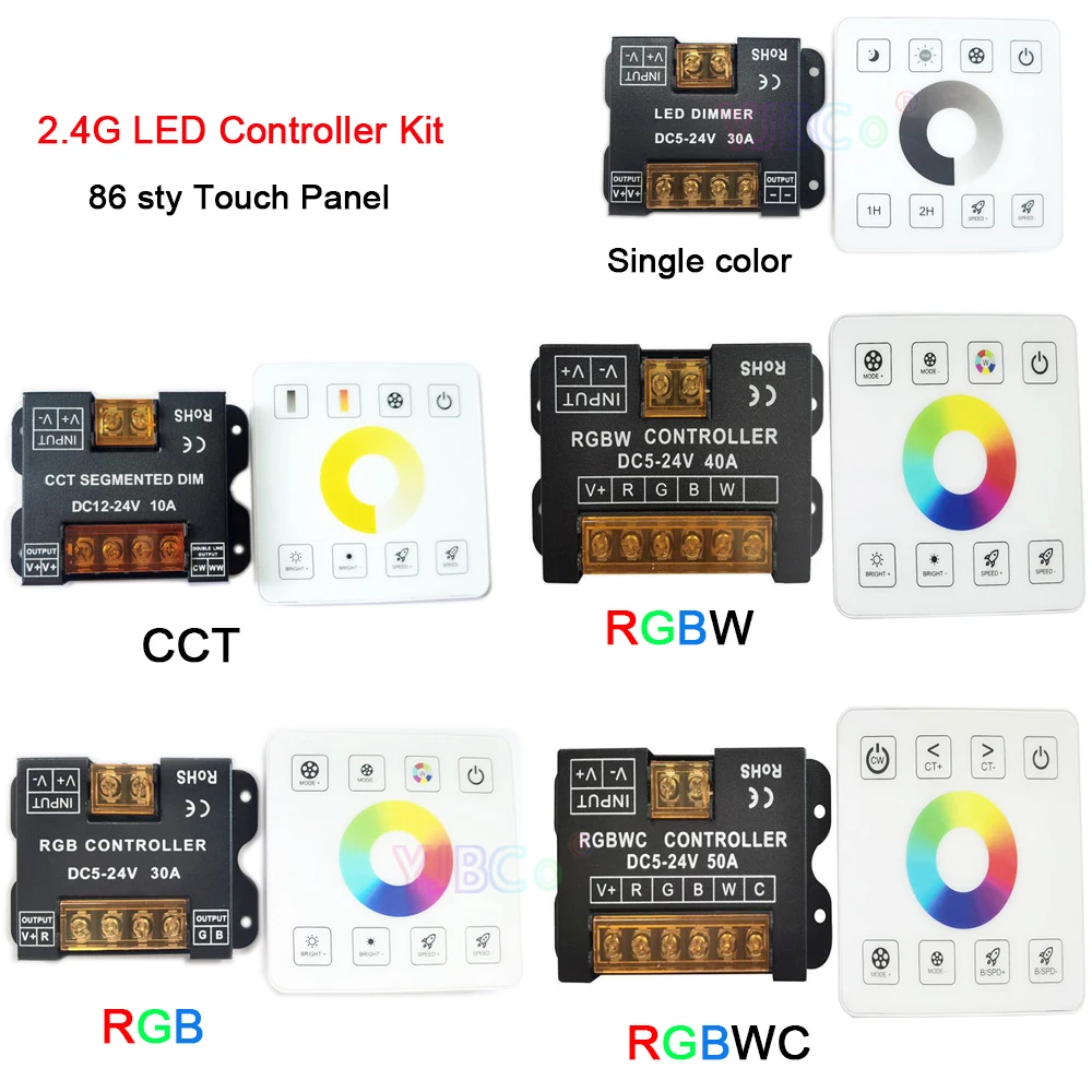 

86 sty 2.4G RF Single color/CCT/RGB/RGBW/RGBWC LED Strip Controller 5V 12V 24V monochr Light tape Touch Panel Switch Dimmer iron