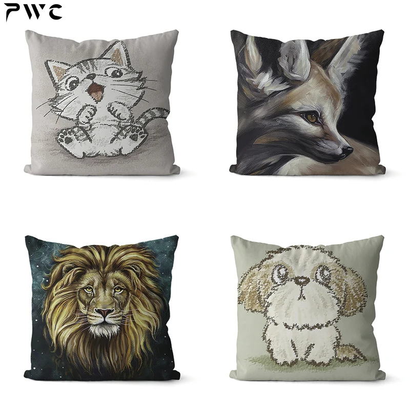 Милый мультяшный животный кот собака лев лиса принт диван квадратная наволочка