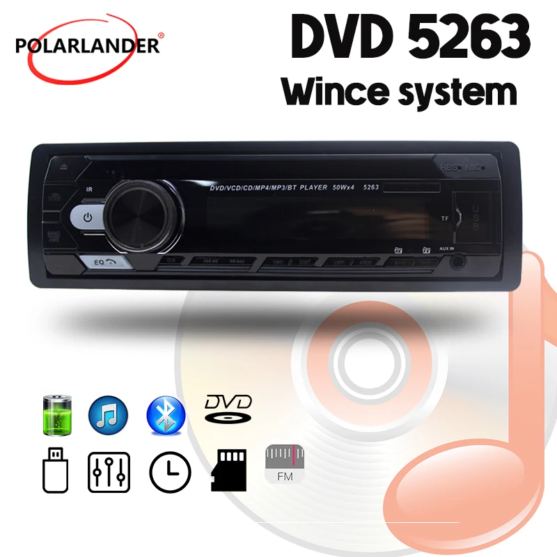 

PolarLander 1 Din Car MP3 Bluetooth Wireless Remote Control Charger FM Transmitter Handsfree SD/AUX/USB DVD CD Player 24V