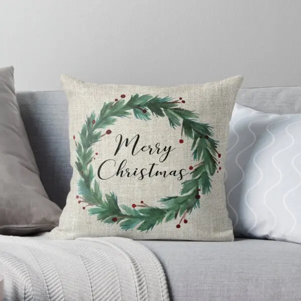 

Christmas Wreath Printing Throw Pillow Cover Cushion Sofa Decorative Bedroom Throw Soft Waist Square Pillows not include