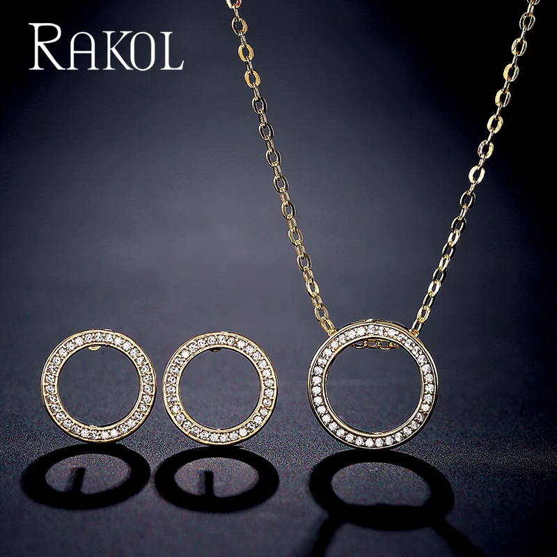 

RAKOL Fashion Cubic Zirconia Hollow Round Pendant Necklace Earrings Jewelry Sets for Women Dress Accessories Anniversary Gifts