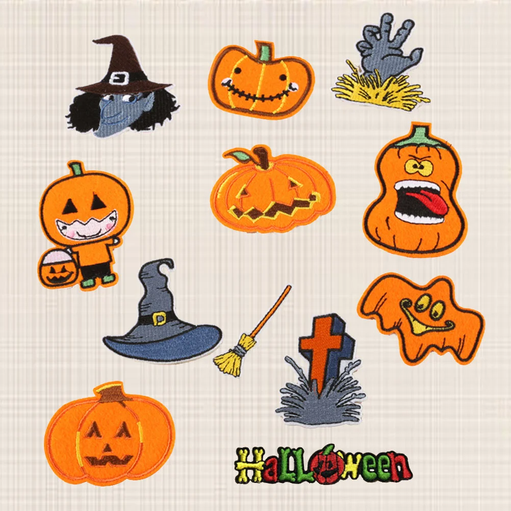 

Patchembroidery Pumpkin Clothstickers Appliquewitch Hat Diy Ghost Iron Clothes Appliques Downcartoon Jeans Embroidered Light Sew
