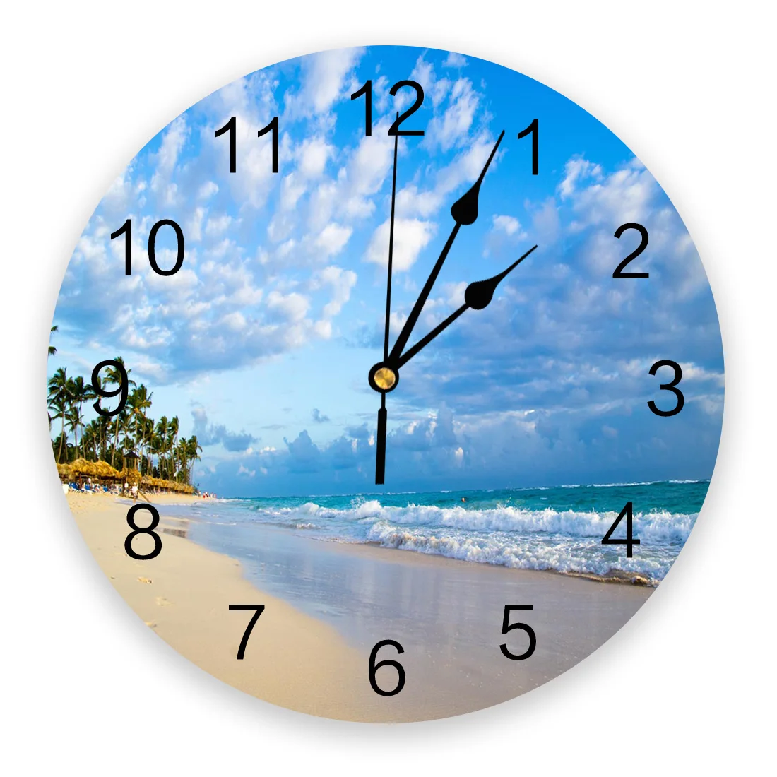 

Beach Sky Clouds Waves PVC Wall Clocks for Living Room Bedroom Fashion Printed Hanging Watch for Office Cafe Home Silent Clock