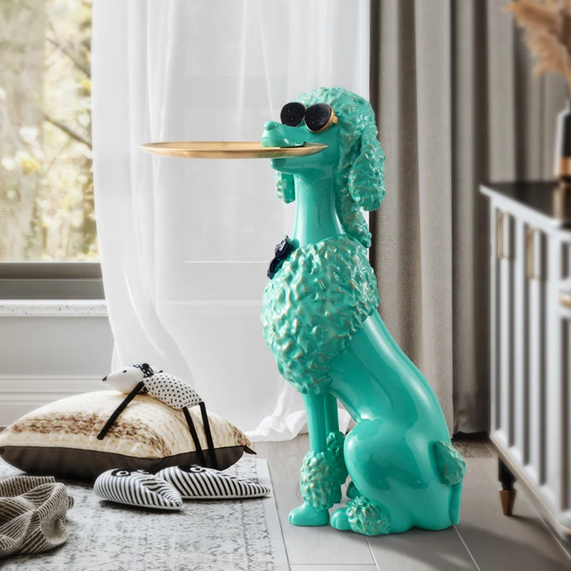 

Statue Poodle Nordic Home Decoration Large Animal Sculpture Living Room Accessories With Storage Tray Cartoon Dog Figurines