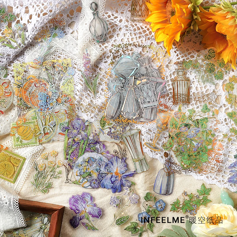 

30 Pcs /pack Flower Utensils Silver Outlined DIY Waterproof Decoration Stickers