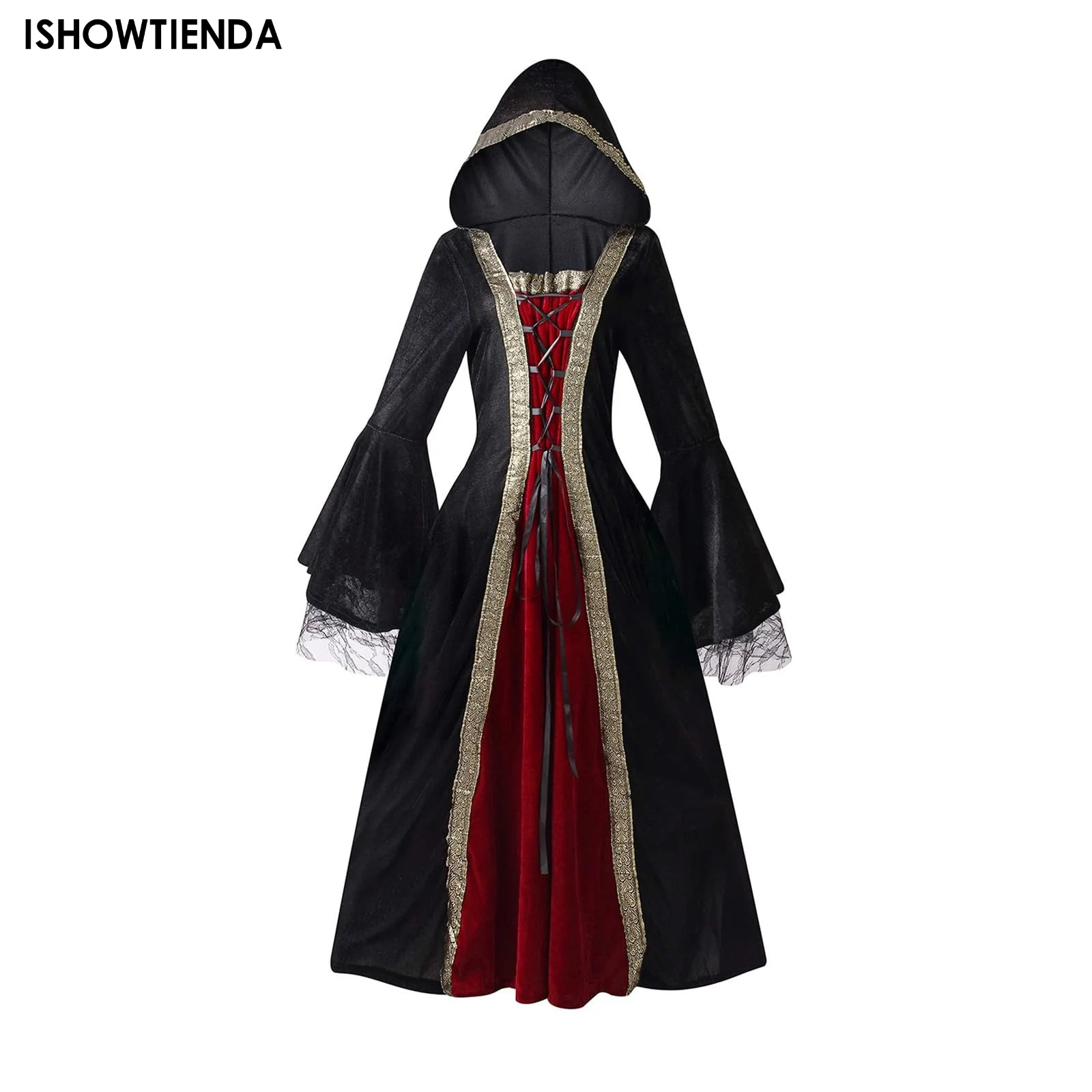 

European Palace Medieval Dress Vintage Victoria Queen Princess Hooded Cosplay Costume Party Dress Halloween Women Carnival Gowns