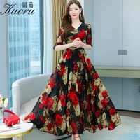 summer clothes for red robe beach boho maxi dress 2022 floral chic party evening women elegant bodycon chiffon prom midi dresses