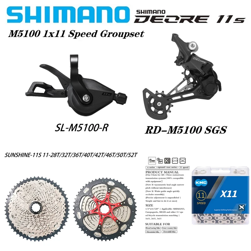 

SHIMANO DEORE SL-M5100 M5100SGS 11S MTB Bike Derailleur 11V KMC X11 Chain SUNSHINE Flywheel 42T/46/50/52T Shift Kit Original