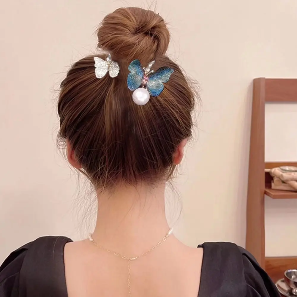 

Rhinestone Pan Hair Clip Hair Artifact Butterfly Head Buckle Hair Accessories Korean Style Horsetail Buckle Coiler Clip