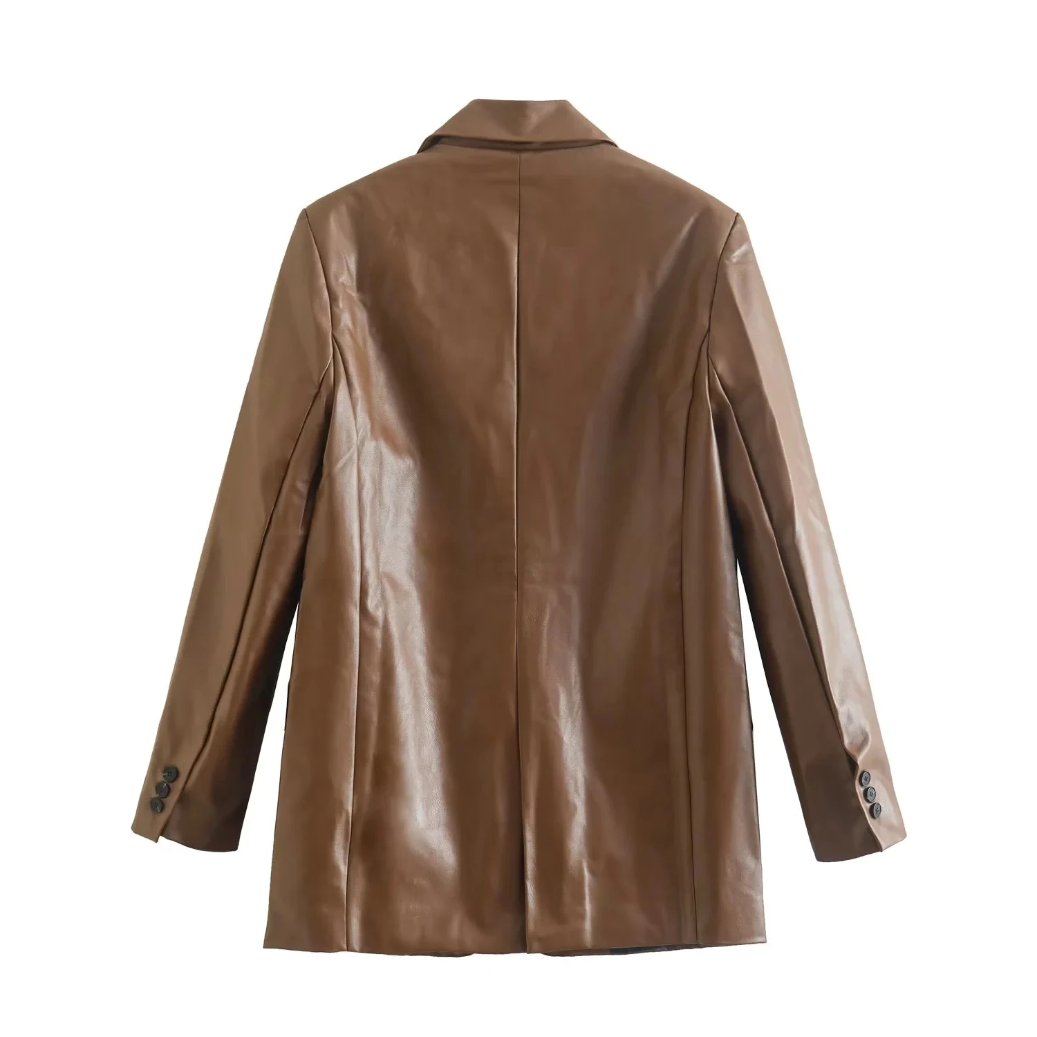 Jenny&Dave French Style Vintage Boyfriend Casual Leather Blazers High Street Jacket Women Tops