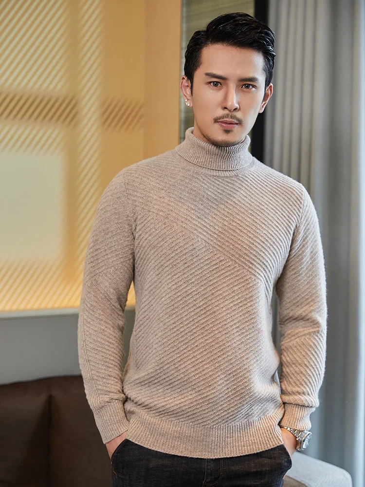 LHZSYY 100% Merino Wool Classic Men's Clothes Turtleneck Sweaters Autumn Winter Knitted Pullover Men Long Sleeve Warm Loose Top