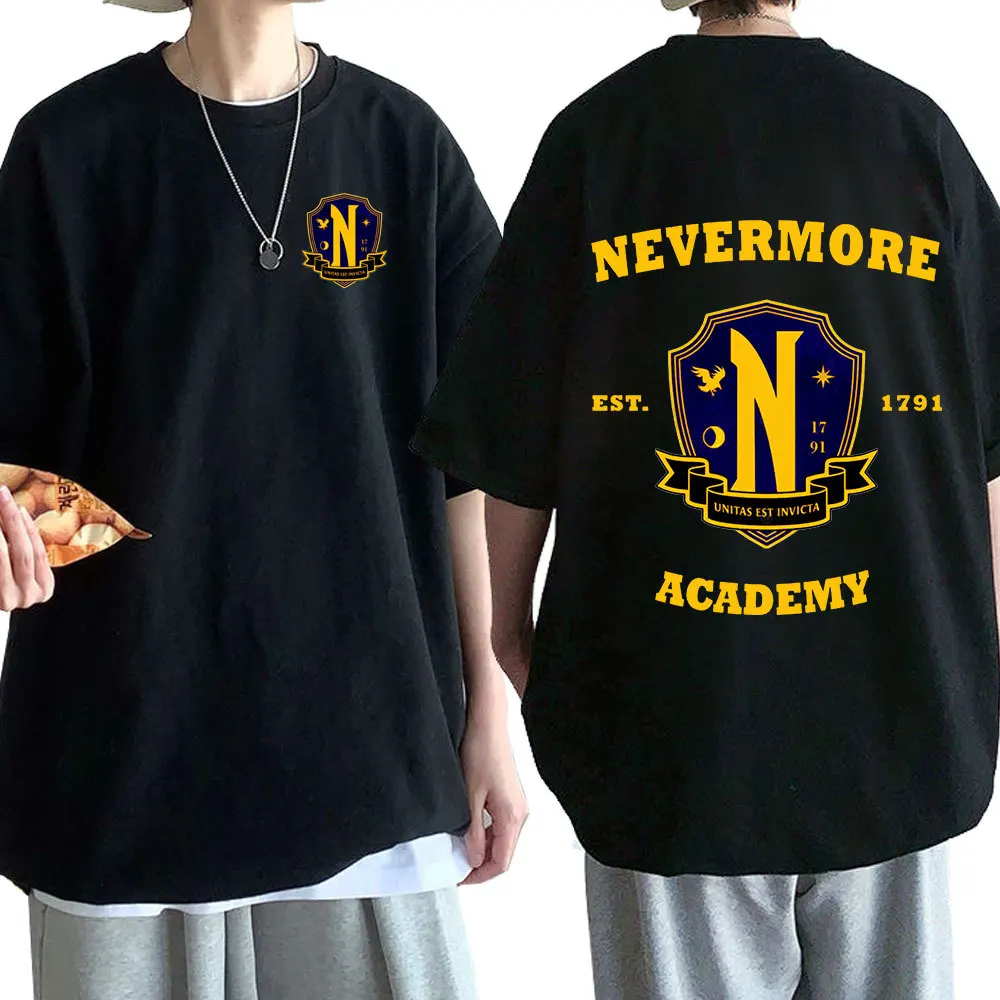 

Nevermore Academy Tshirt Wednesday Addams Graphic T Shirts Women Men Fashion Movie Retro T-shirt Cotton Short Sleeve Tees