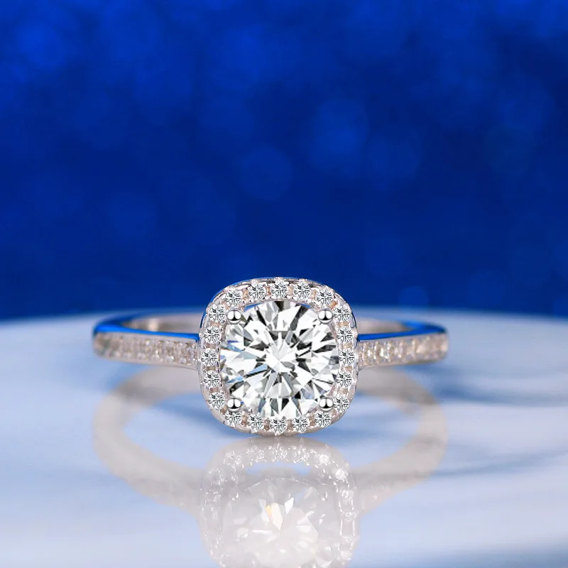 

D Color 925 Sterling Silver One Carat Right Hand Waiting for The Princess Bag Moissanite Diamond Ring with GRA Certificate