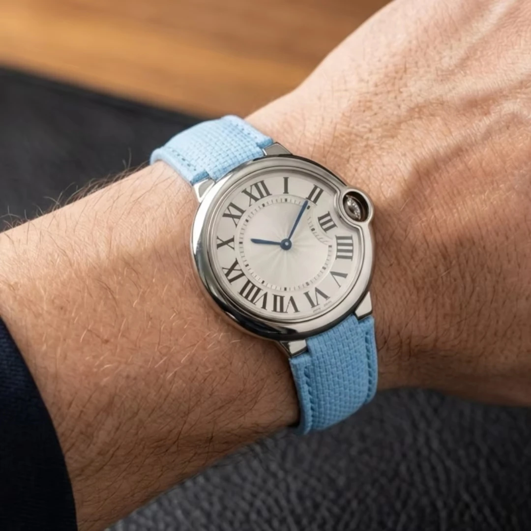 Фото Ремешок для часов Cartier Blue Balloon 33 мм, из ткани Sailcloth и каучука FKM, 16 мм, мягкий, из натуральной кожи. №1