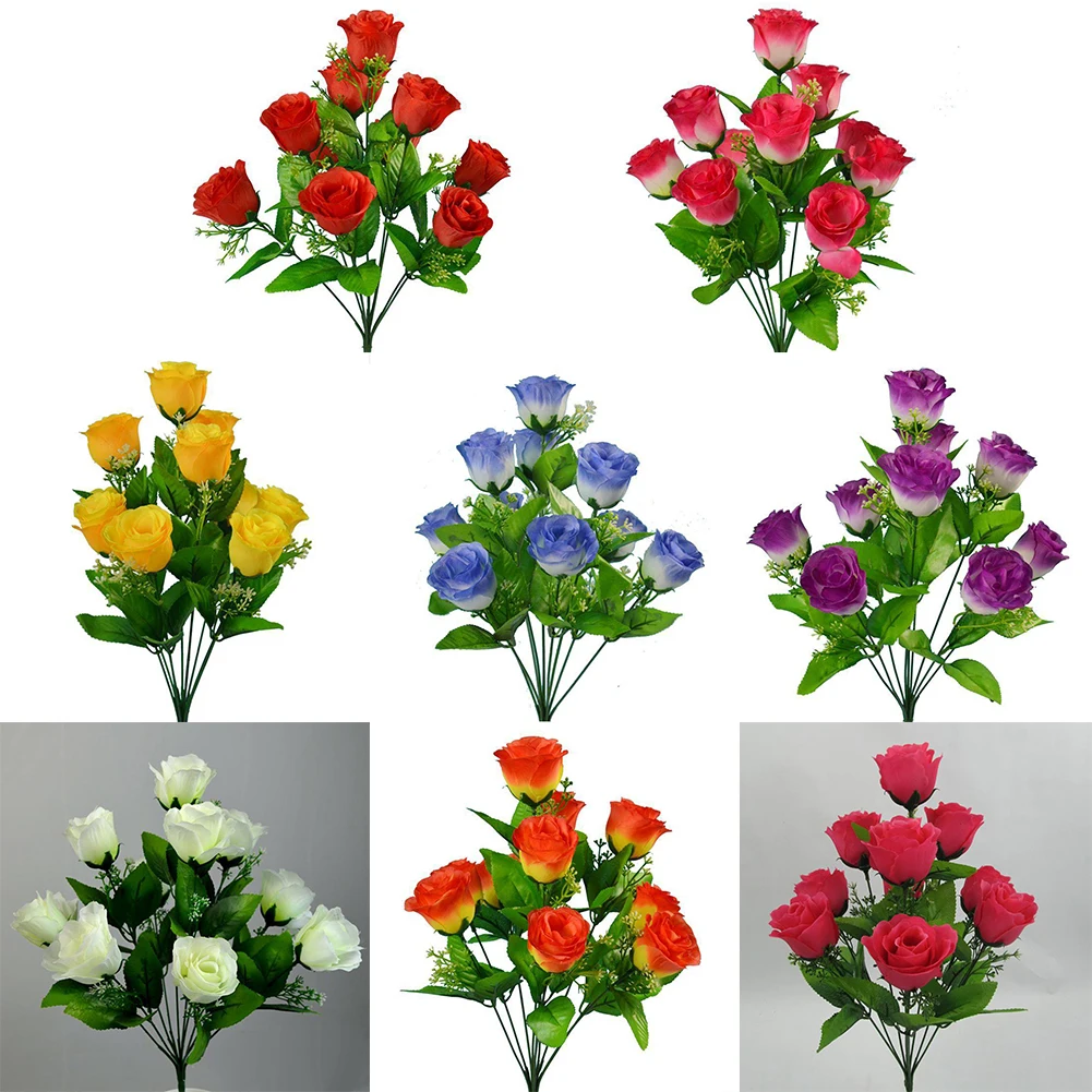 

Artificial Flowers Rose Bunch Wedding Home Outdoor Garden Decorations 10 Heads Stems Fake Flowers High Quality