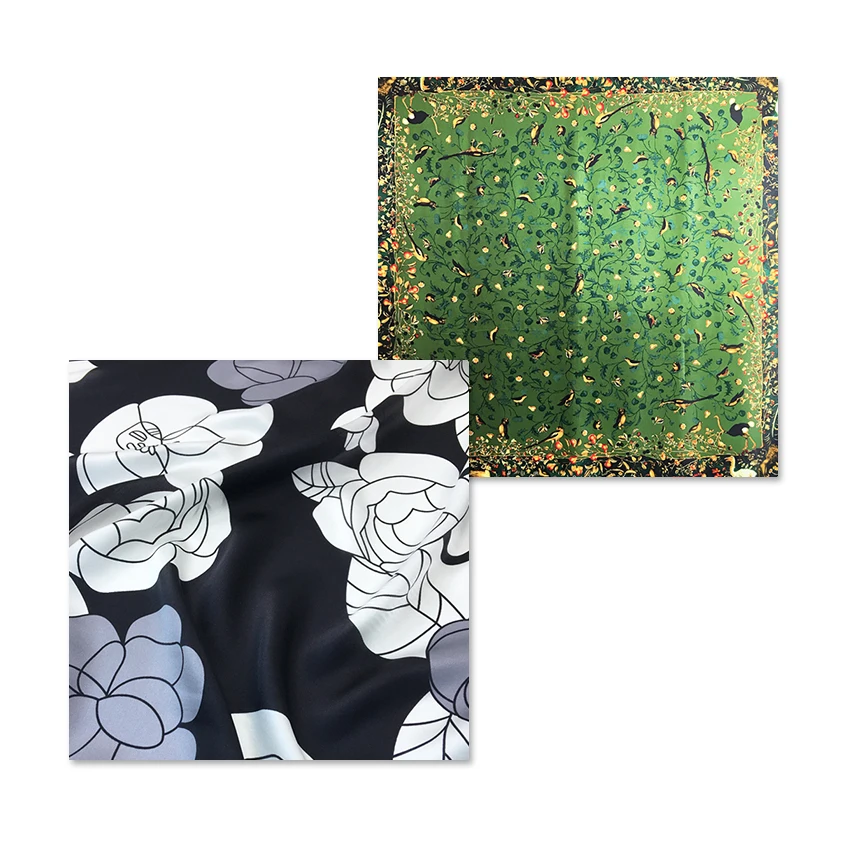 

100% шелковый шарф с принтом камелии, бандана, квадратный шарф, 110 см шелковый шарф, ручная работа, края фуляра, атласные женские шали, 110 см