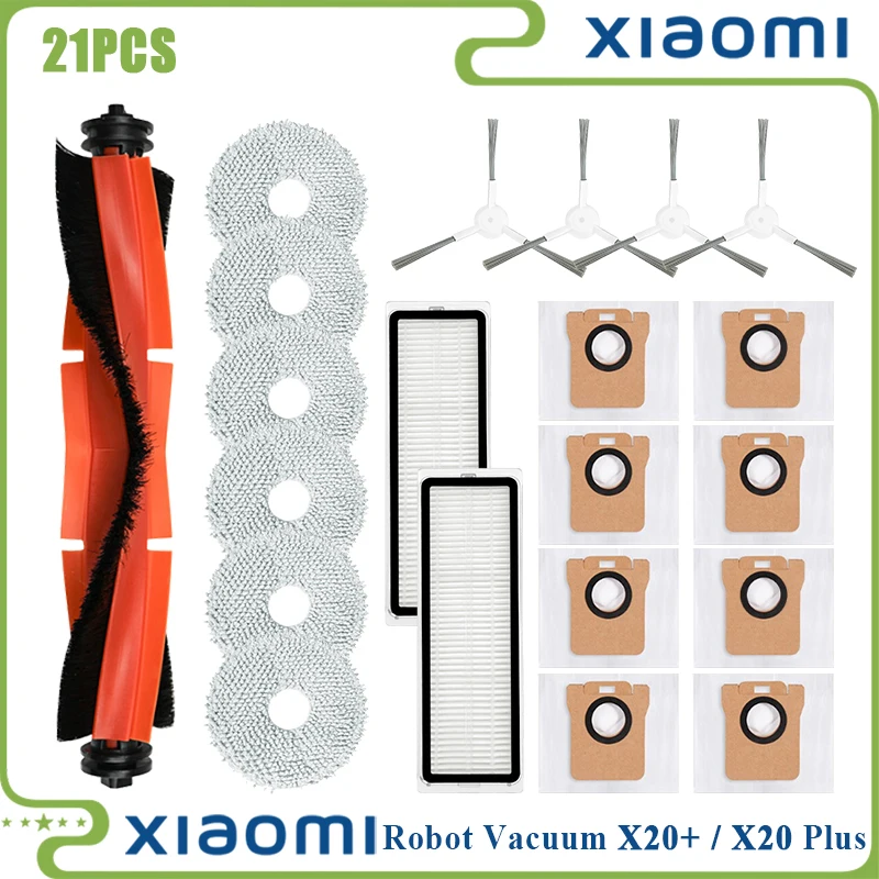

21 шт. для робота-пылесоса Xiaomi X20 + / X20 Plus, аксессуары, мешок для пыли, ткань для швабры, основная боковая щетка, запасные части для фильтра Hepa