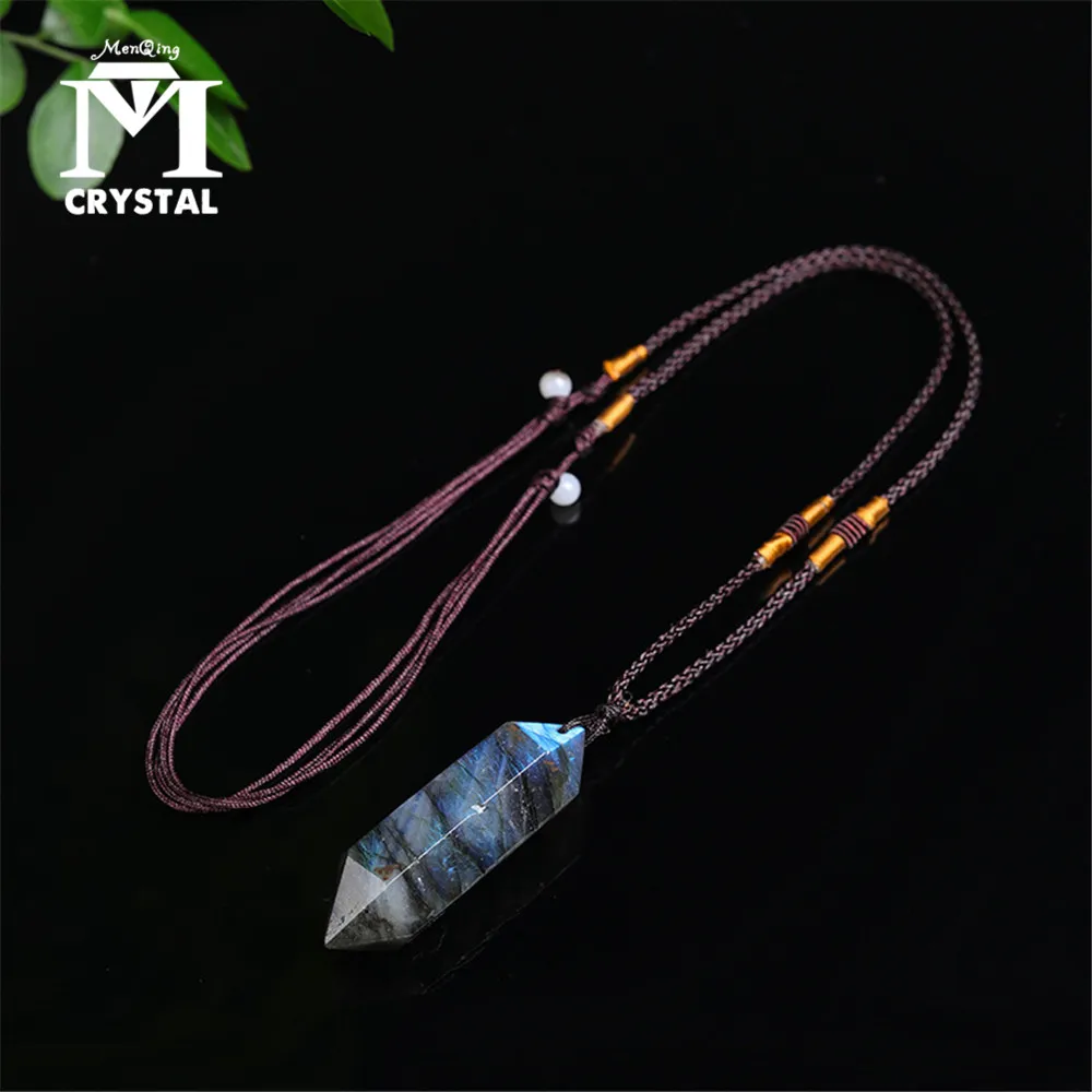 

1PCS Natural Crystal Stone Labradorite Pendant Healing Moonstone Sunstone Reiki Point Raw Gem Necklace Jewelry For Man And Woman