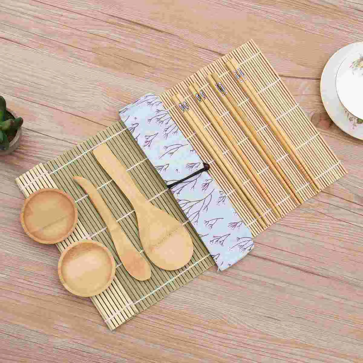

11pcs Sushi Making Kit Sushi Maker Rolling Mat Wooden Sushi Chopsticks Wood Dipping Dish Sushi Beginner Kit Sushi Paddle