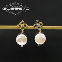 glseevo vintage emerald zircon flowers baroque pearls drop earrings for women plant leaves european court style jewelry ge1176d