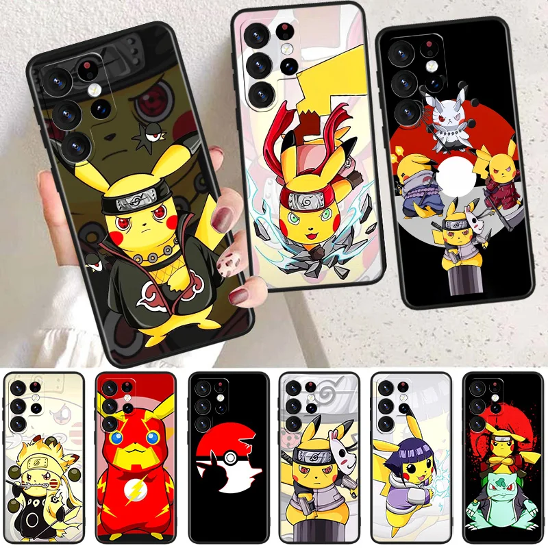 

Cute Anime Pika Cute Phone Case For Samsung Galaxy S23 S22 S21 S20 FE Ultra S10e S10 S9 S8 Plus Lite Black Soft Cover