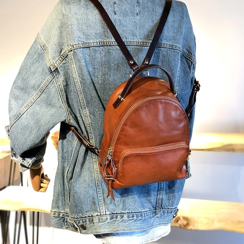 Simple Casual High Quality Natural genuine leather Girls Cute Backpacks Daily Outdoor Travel Top layer Cowhide Ladies Backpacks