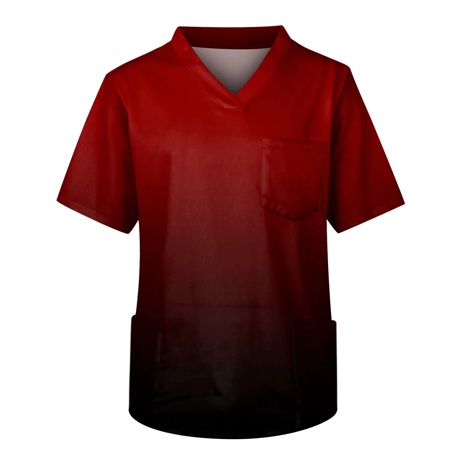 

Men's Short Sleeve V Neck Gradient Print Chest Pocket Carer Tops male Scrub nurse Working Uniform T-Shirts Workwear Tee