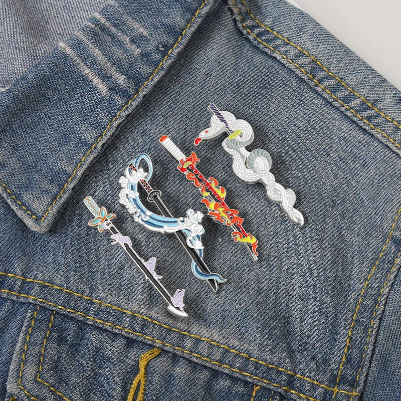 

Demon Slayer Enamel Pins WeaponsAnime Japanese Sword Metal Brooches for Women Men Badge Backpack Accessories Gift Fans Jewelry