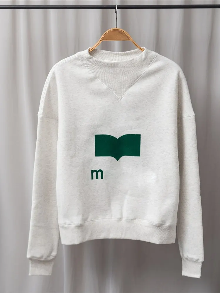 

2022 Early Spring New Women Hoodie Classic Flocking Print Half Turtleneck Sweatshirt