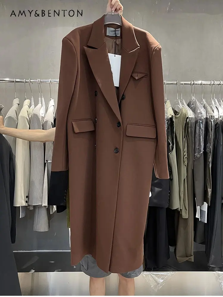 Fashion Trend Suit Jacket for Women Spring and Autumn New Ladies Loose Mid-Length Double-Breasted Elegant Style Suit Jacket