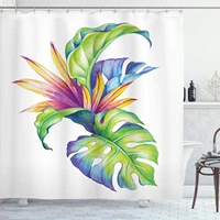 plant shower curtain tropical leaves and monstera with abstract color scheme hawaiian floral elements cloth fabric b