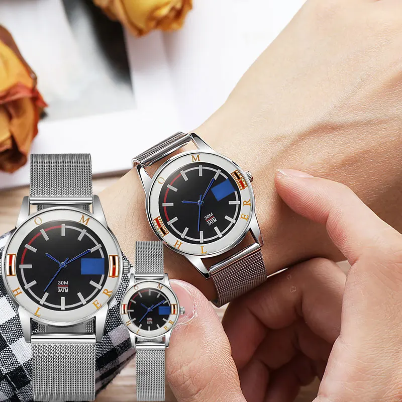 Top Brand Luxury Diamond Couple Watches Famous Brand Women's Watch Lady Lover Silver Band Men Quartz Wristwatches