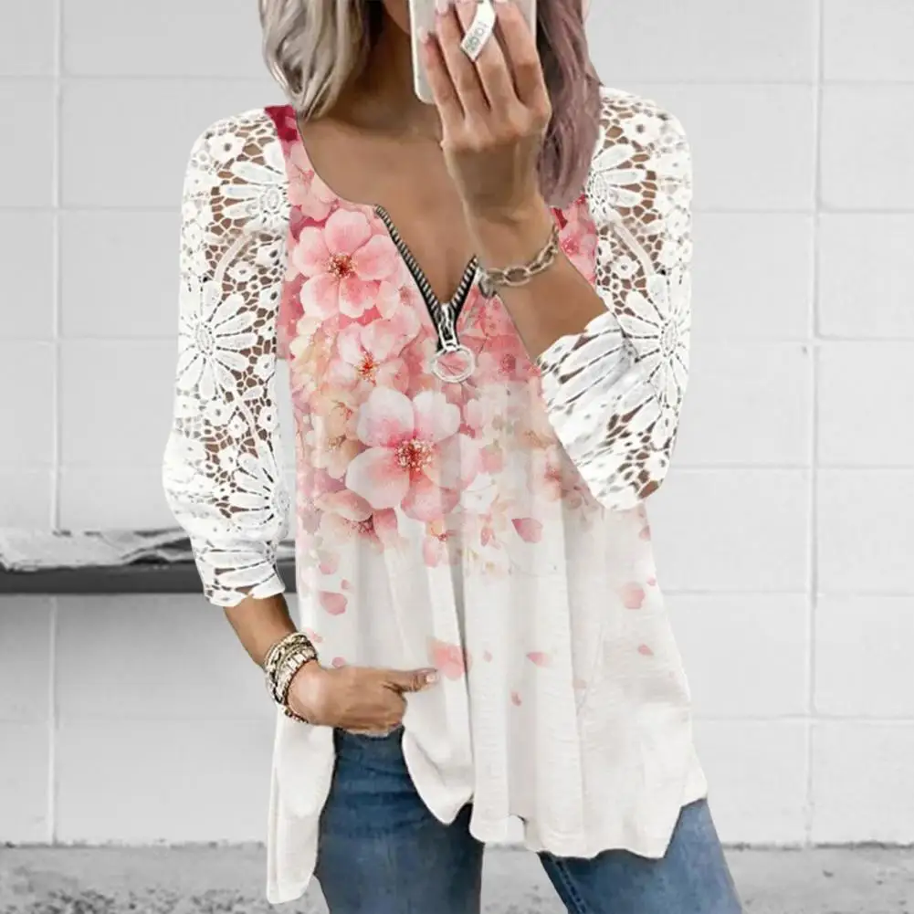 

Stylish Pullover Top Soft Tunic Top Puff Long Sleeve Summer Floral Print Loose Tunic Shirt Dressing Up