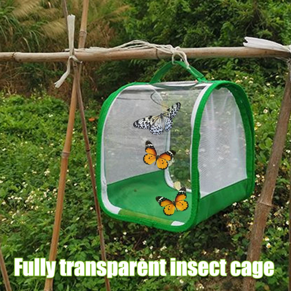 

Small Insect and Butterfly Habitat Net with Handle and Zipper Transparent Insect Mesh Cage Collapsible and Portable PVC