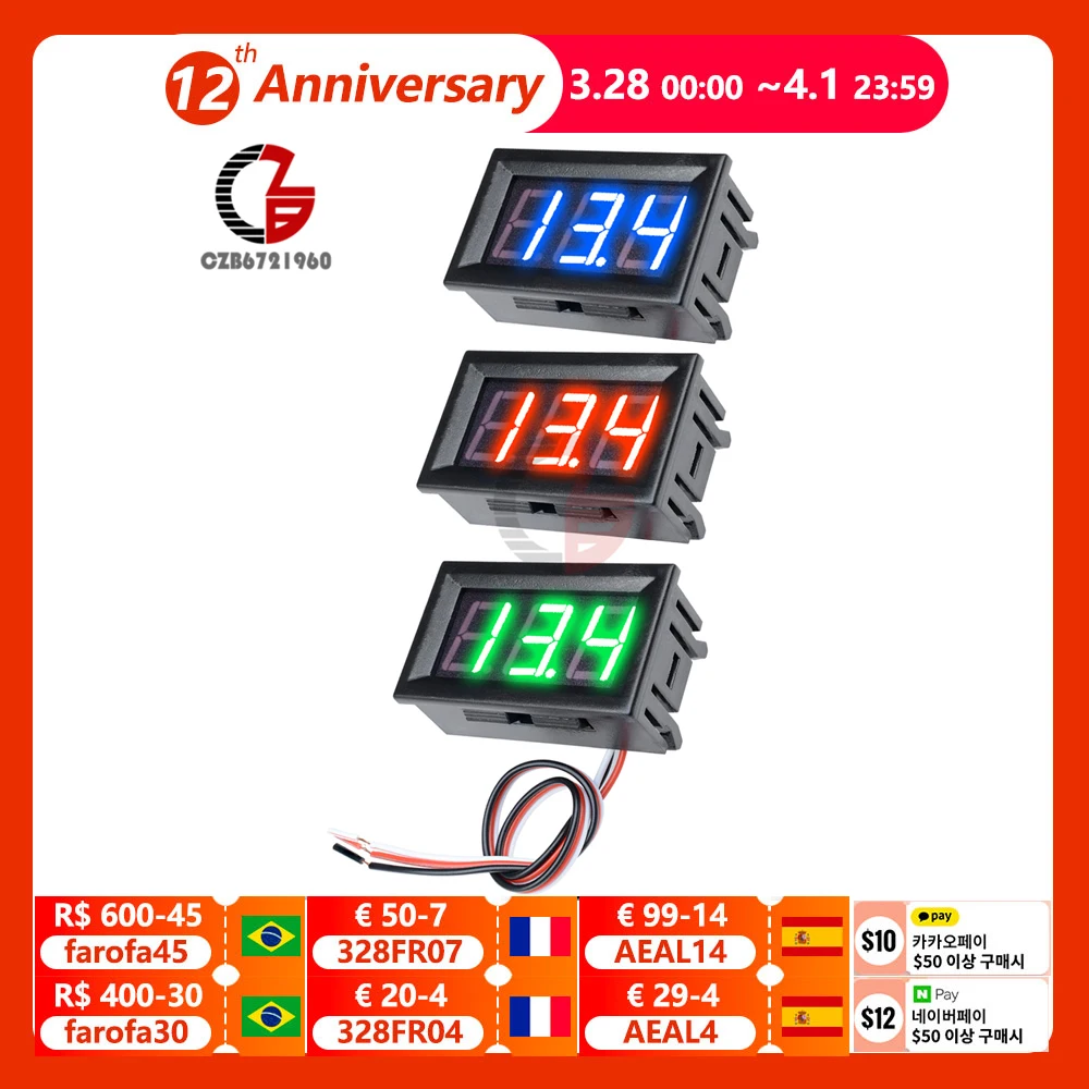 

2/3 Wires 0.56" LED Digital Voltmeter Voltage Meter Car Motorcycle Volt Voltage Tester Detector DC 12V Capacity Monitor For Cars
